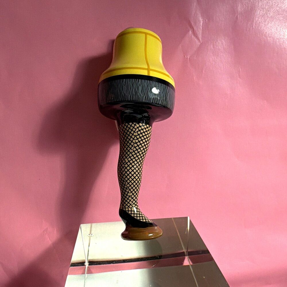 Leg Lamp Hanging Christmas Ornament, Plastic, Yellow Shade Black Fishnet